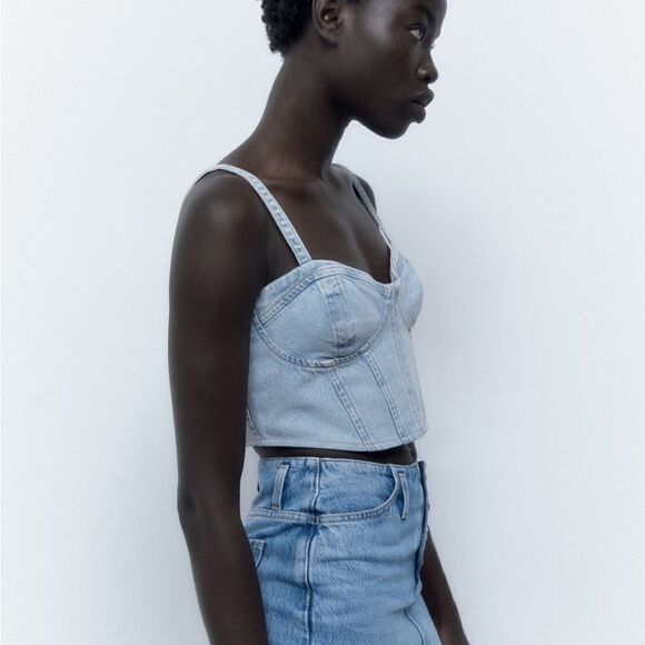 Zara Denim Corset Top - Picture 2 of 6